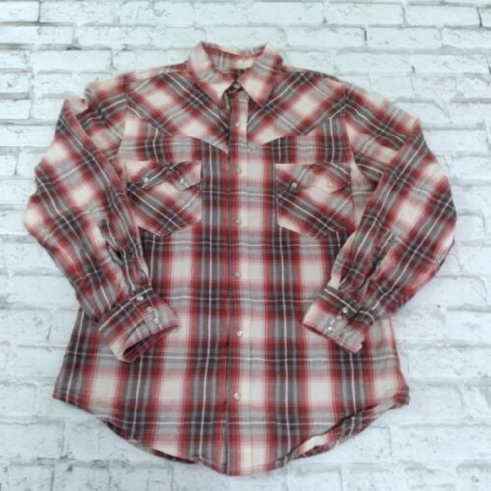 ELY 1878 Shirt Mens Small Red Plaid Long Sleeve Pearl Snap Skull Western Cowboy